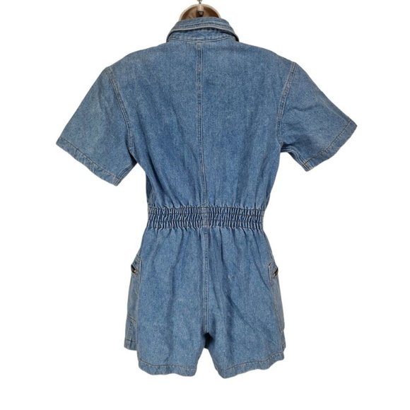 International Women Junior Size 13/14 Short Romper Button Up Blue Denim   190P - Picture 2 of 4